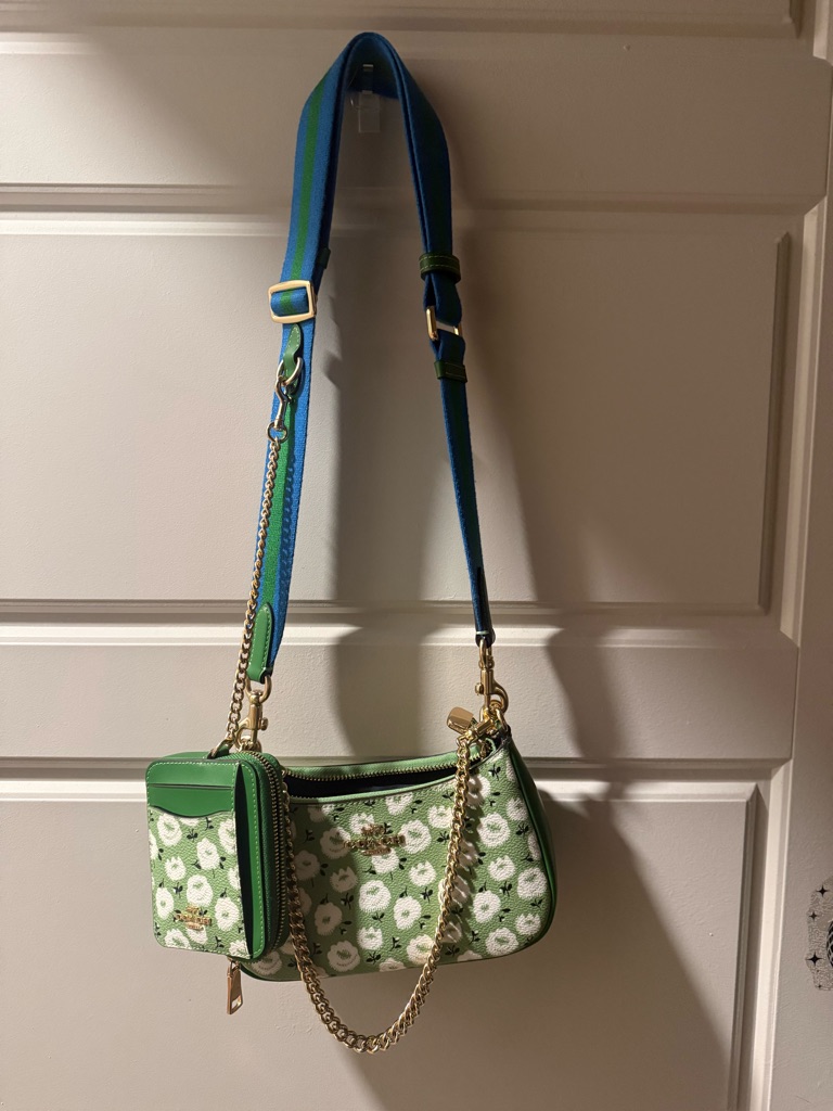 Coach Green Floral Crossbody With Blue-Green Adjustable Strap